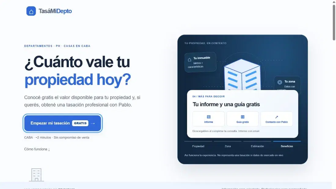 Interfaz publicada de Tasá Mi Depto: inicio de la consulta orientativa